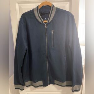 NWT Ben Sherman Men’s Large Faux Suede Bomber Jacket  Blue W/ Gray Full Zip
